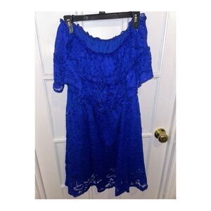 Blue lace off the shoulder dress